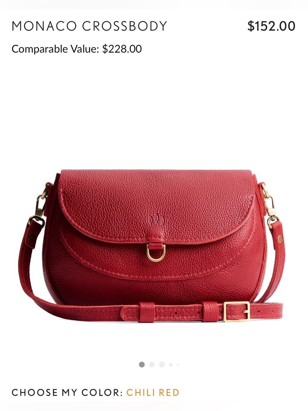 Portland Leather Monaco Large Chili Red Leather Crossbody, New with Tags NWT